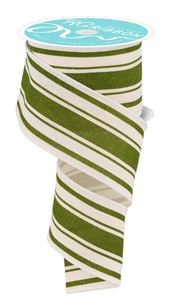 a roll of green and white striped ribbon