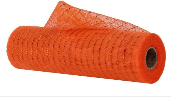 a roll of orange mesh or orange plastic material with a grid pattern.