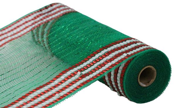 a roll of green mesh with red and white stripes