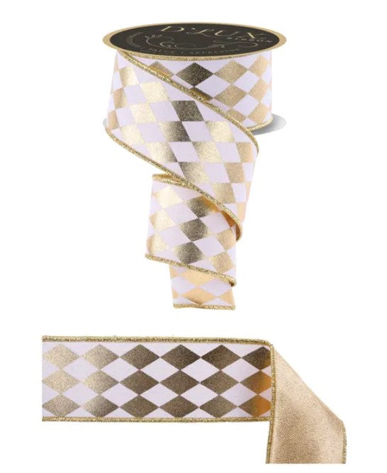 a decorative ribbon with a diamond pattern in shades of pink and gold. The ribbon is coiled and appears to be made of a shiny material, giving it a luxurious and elegant appearance.