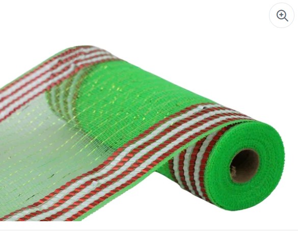 A roll of green and red striped mesh material.