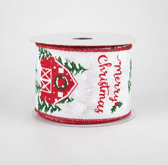 a red and white ribbon with a christmas decoration on it
