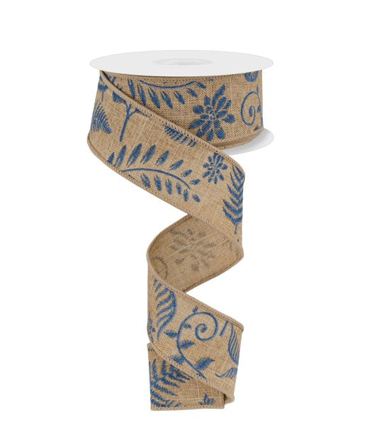 a roll of blue and white ribbon on a white background