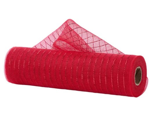 A roll of red mesh with a diamond pattern, lying on its side against a white background.