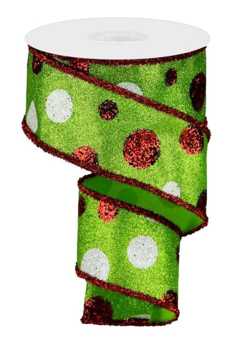 a roll of green and red christmas ribbon