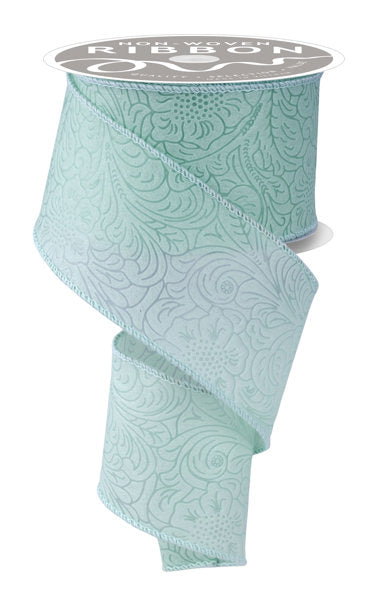 a roll of light blue ribbon with a swirl design on it