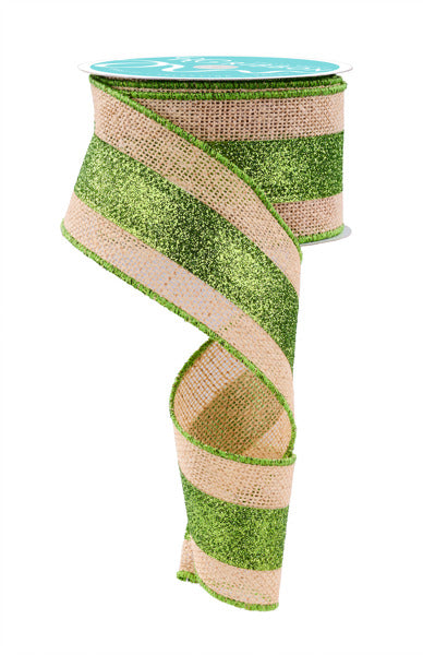 a roll of green glitter ribbon on a white background