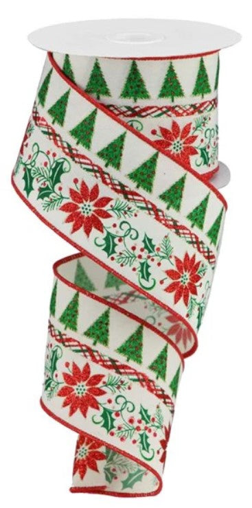 a roll of christmas ribbon with poinsettis on it