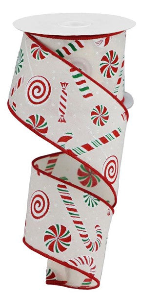 2.5" X 10Yd Wired Ribbon-Candy Cane/Peppermint-Cream/Red/Green-RGB1195C2