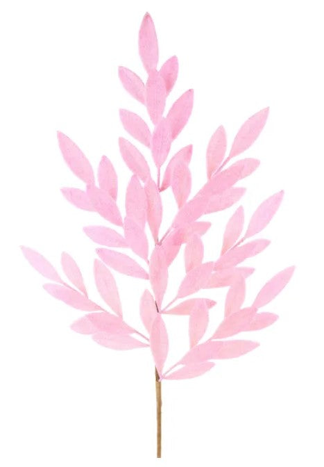 A single pink leaf-like object with a stem, resembling a small plant or flower.