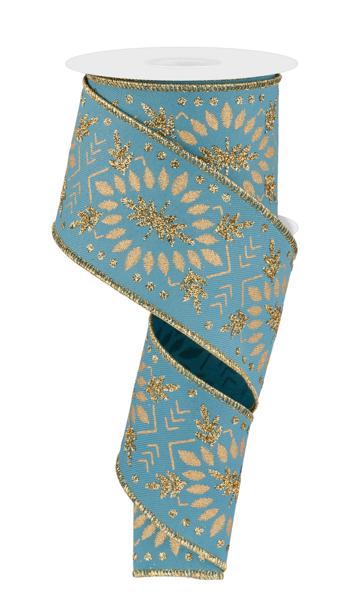 a roll of blue and gold ribbon on a white background