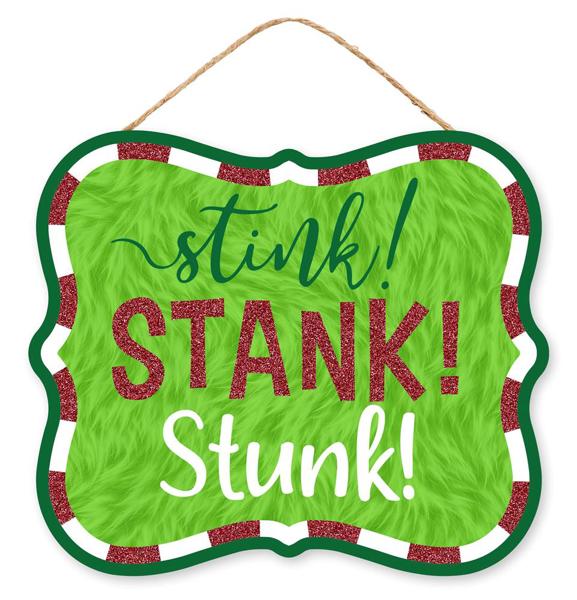 a green and red sign that says stink