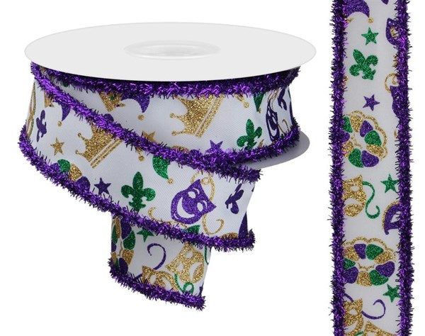 a roll of purple and green mardi gras ribbon