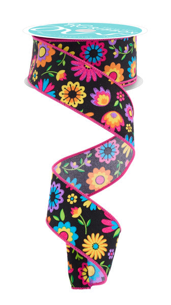 a ribbon with a colorful flower pattern on it