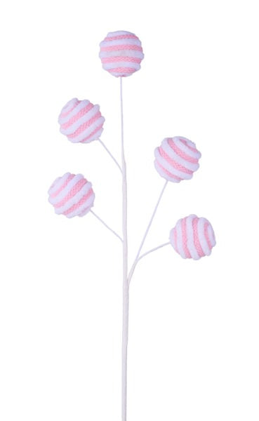 19.5"L Yarn Striped Ball Spray x 5-Light Pink/White-XS120370