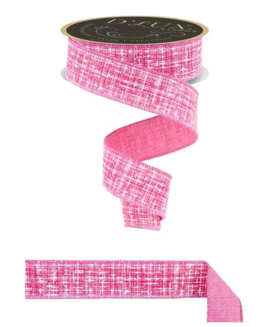 a pink and white checkered ribbon with a black label, and a smaller pink ribbon with a similar checkered pattern.