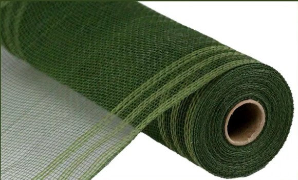 A roll of green mesh material with a brown cardboard tube at the end.