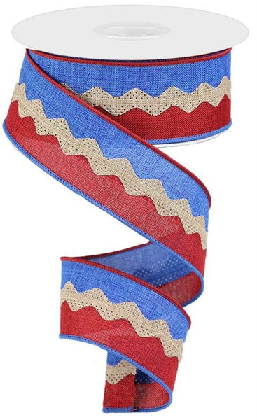 a red, white and blue ribbon on a white background
