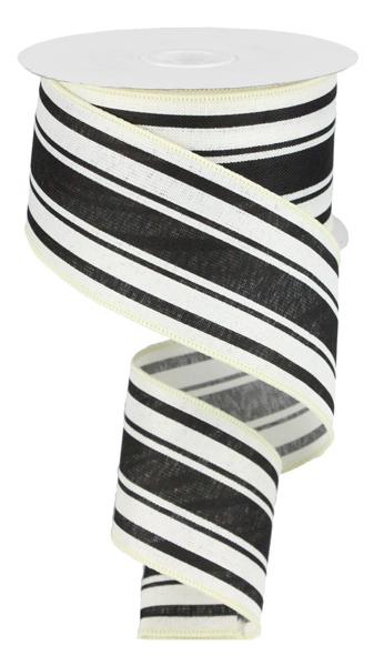 a roll of black and white striped ribbon