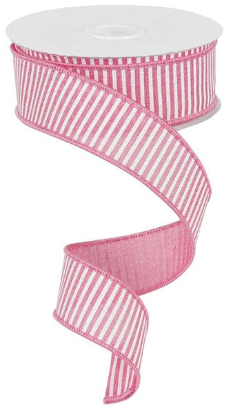 a pink and white striped ribbon on a white background
