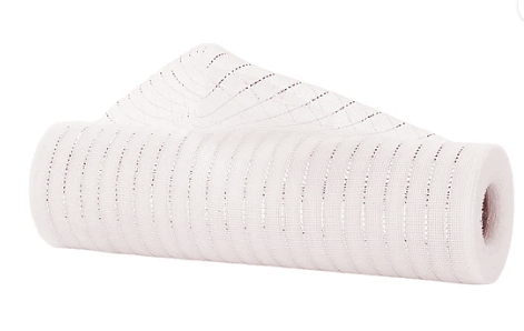 A white, cylindrical object with a grid-like pattern on it, which appears to be a piece of fabric or material.