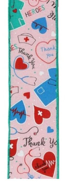The image is a ribbon with a pattern of medical and healthcare-related symbols, such as hearts, stethoscopes, and medical equipment. The ribbon appears to be a decorative item, possibly used for a special occasion or event related to healthcare or medical professionals.