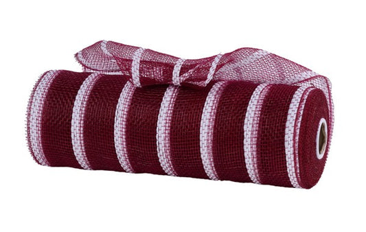 A roll of red and white striped mesh material.
