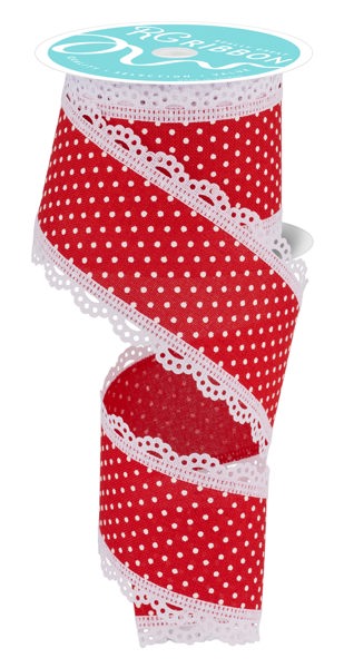 a roll of red and white polka dot ribbon