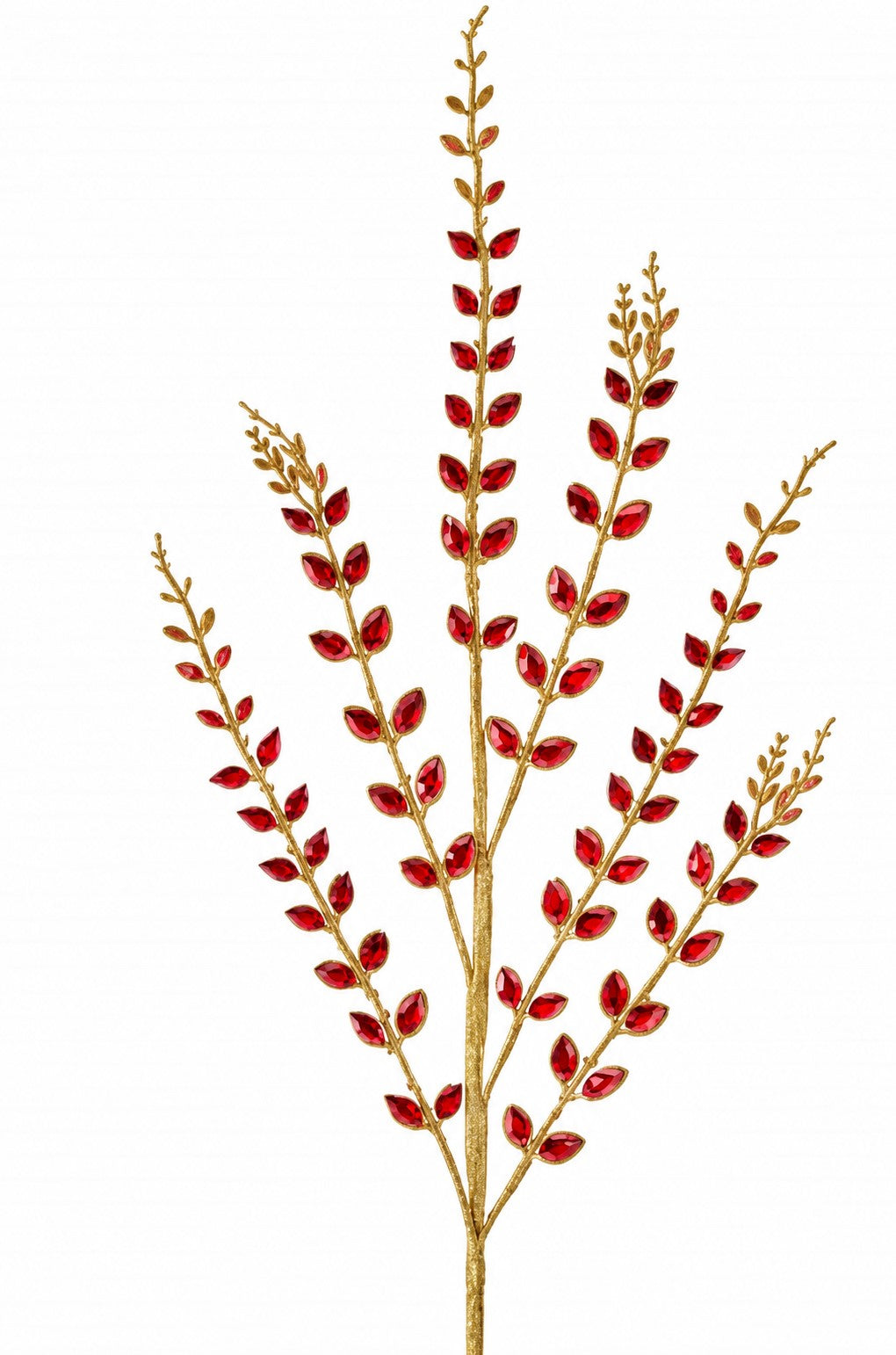 A decorative branch with red leaves and gold-colored leaves, resembling a plant or tree.