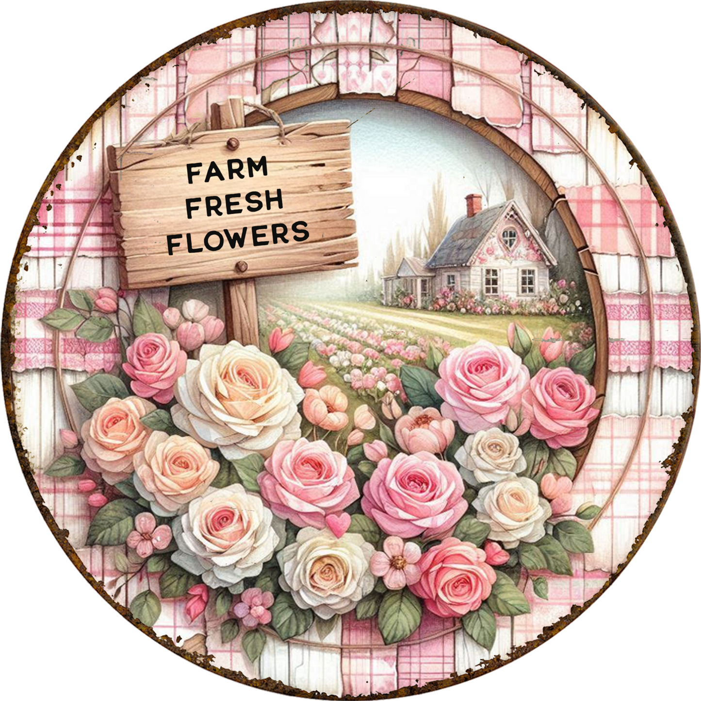 a picture of a farm with flowers and a sign that says farm fresh flowers