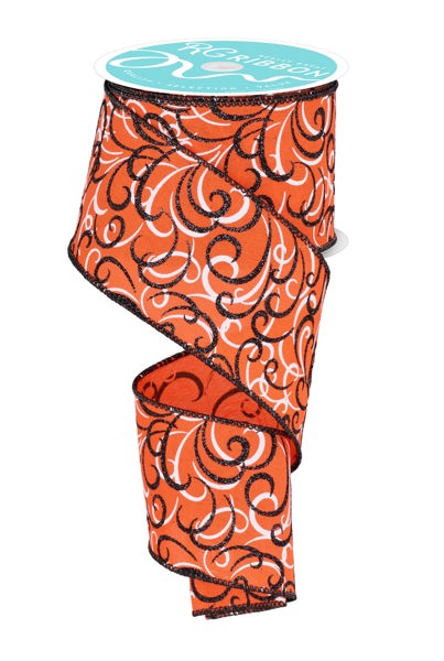 a roll of orange and black ribbon on a white background