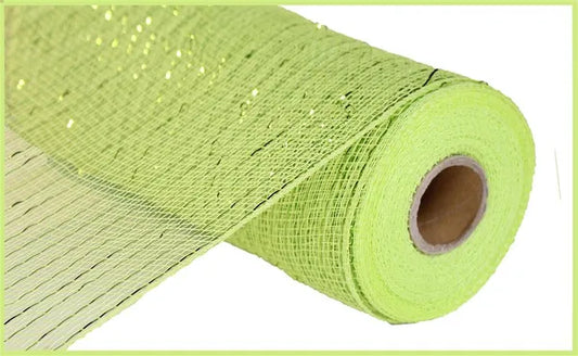 A roll of bright green mesh material with a brown circular hole in the center.