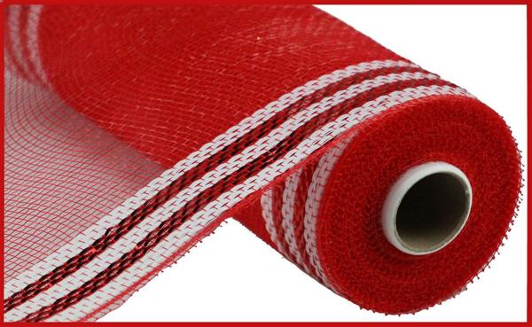 a roll of red and white mesh
