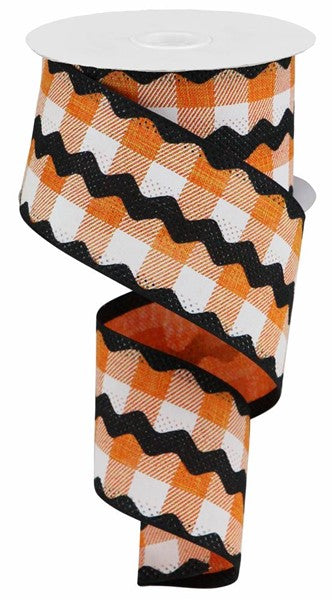 a roll of orange and black checkered ribbon