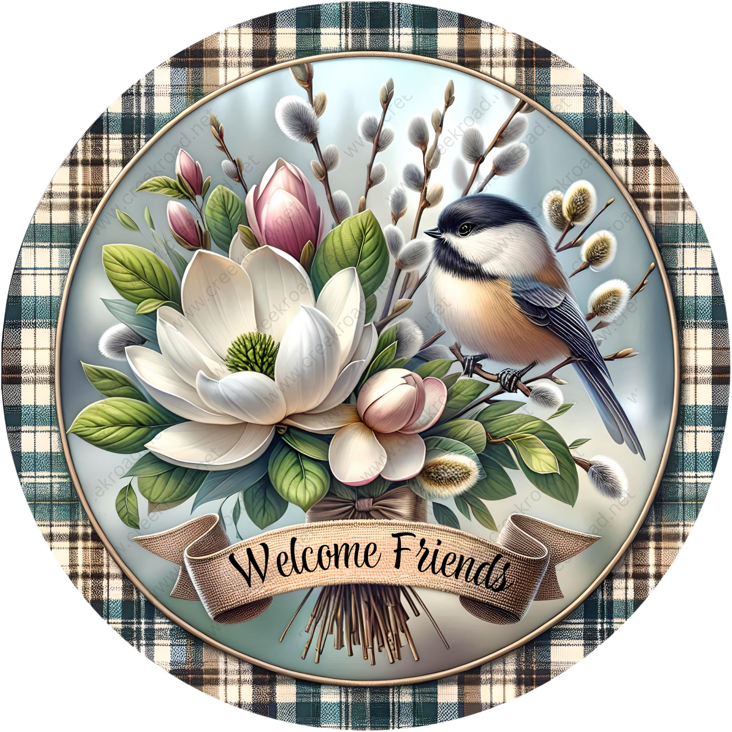 a plate with a bird and flowers on it