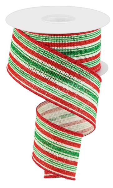 a roll of red, green and white striped ribbon