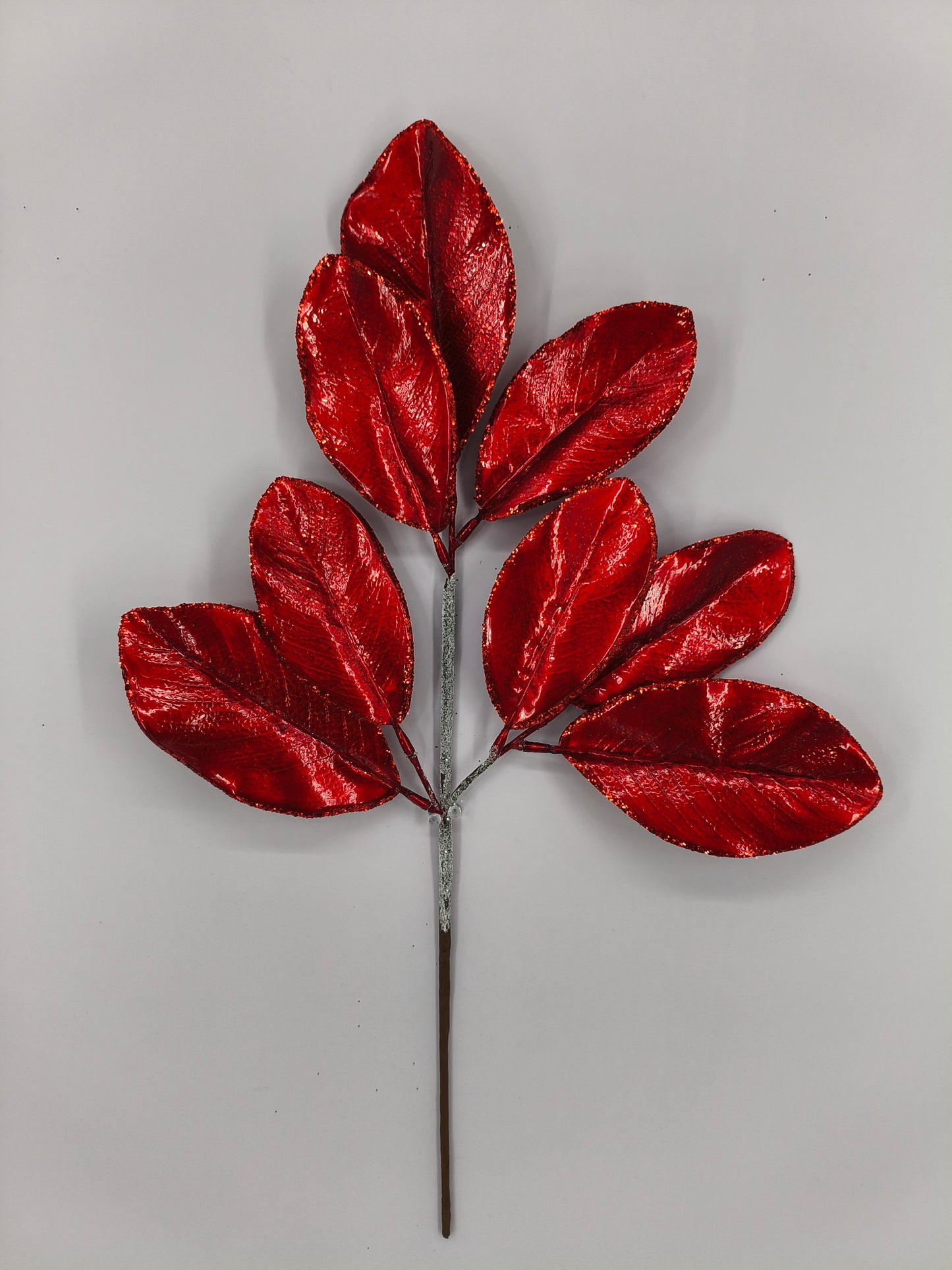 A branch with red leaves against a white background.