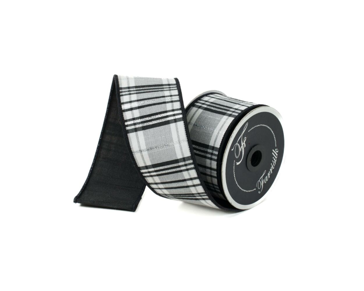 a roll of black and white plaid ribbon