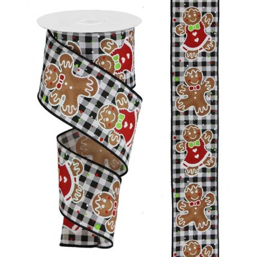 a roll of black and white plaid ribbon with gingers on it