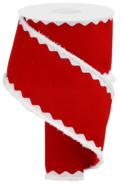 a roll of red and white ribbon with white trim