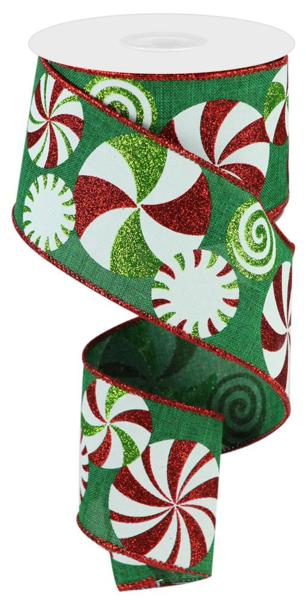 a roll of christmas ribbon with candy canes on it