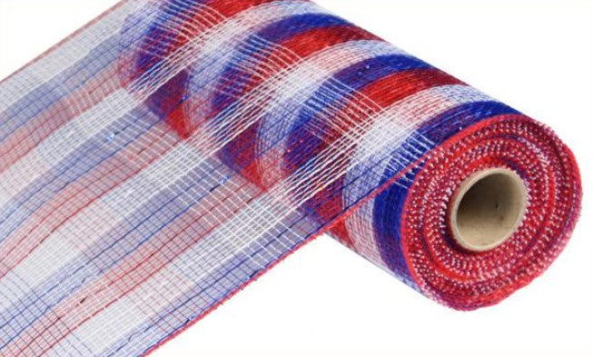 A roll of red, white, and blue twine or ribbon is shown in the image.