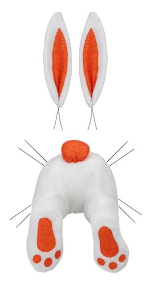 a white and orange stuffed animal with two ears