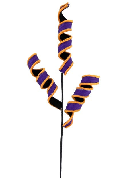 a purple and orange flower with black stems