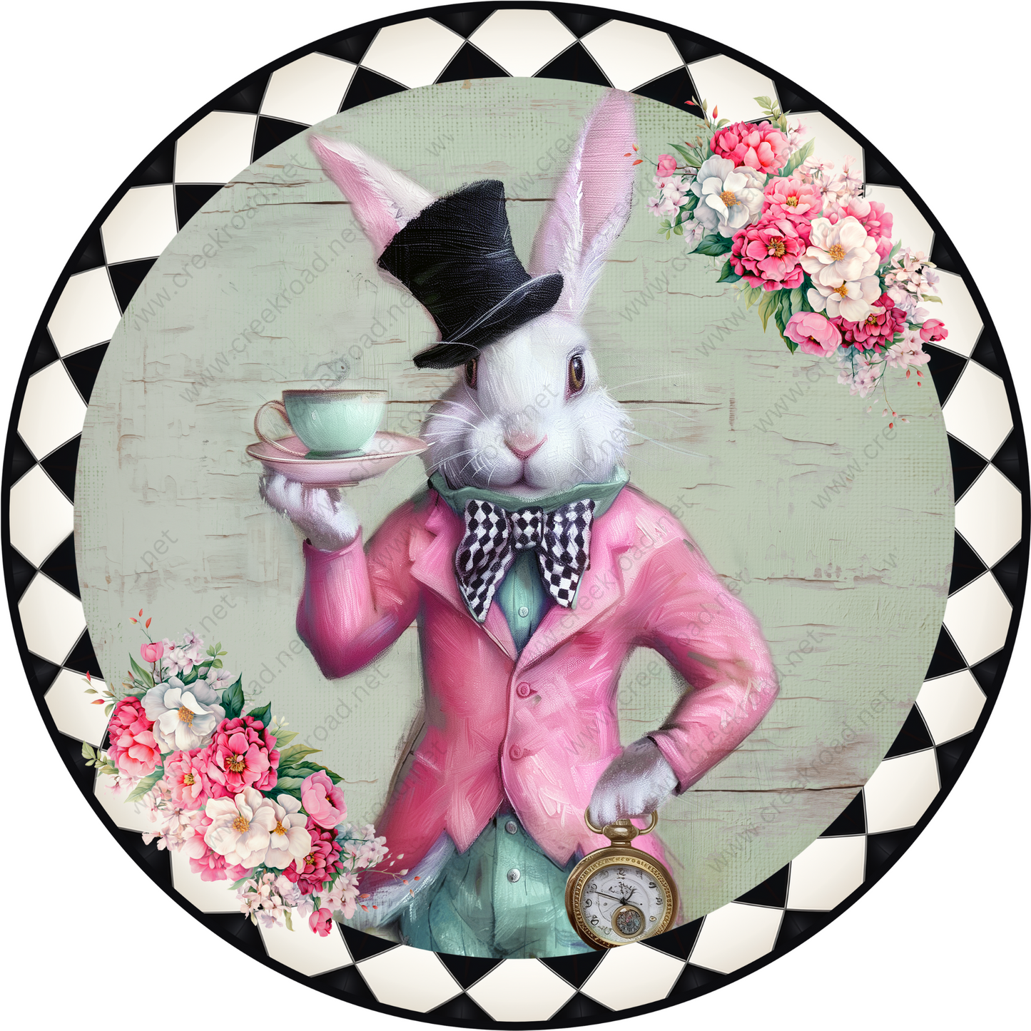a painting of a rabbit holding a cup of coffee