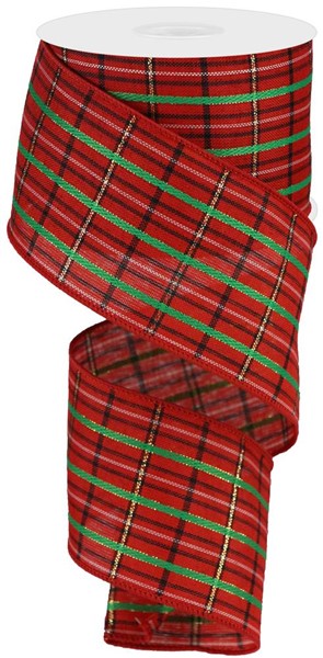 a red and green plaid ribbon on a white background