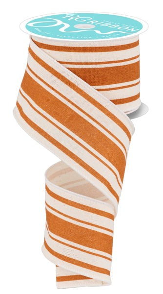 a roll of orange and white striped ribbon