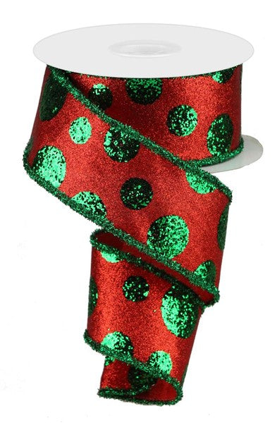 a roll of red and green glitter ribbon