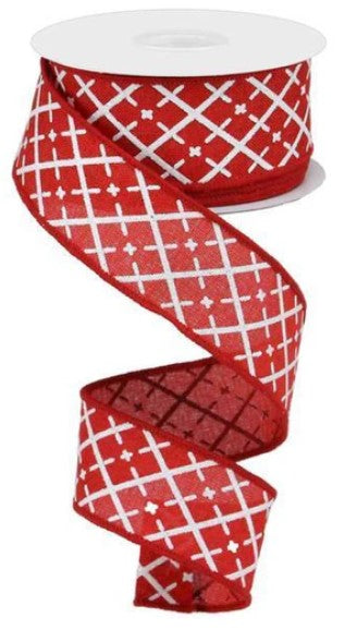 a red ribbon with white crosses on it