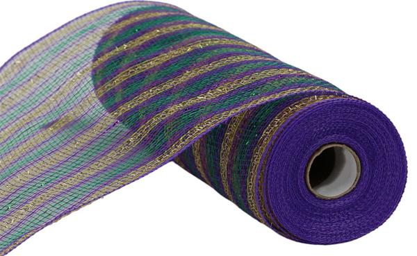 a roll of purple and green mesh on a white background